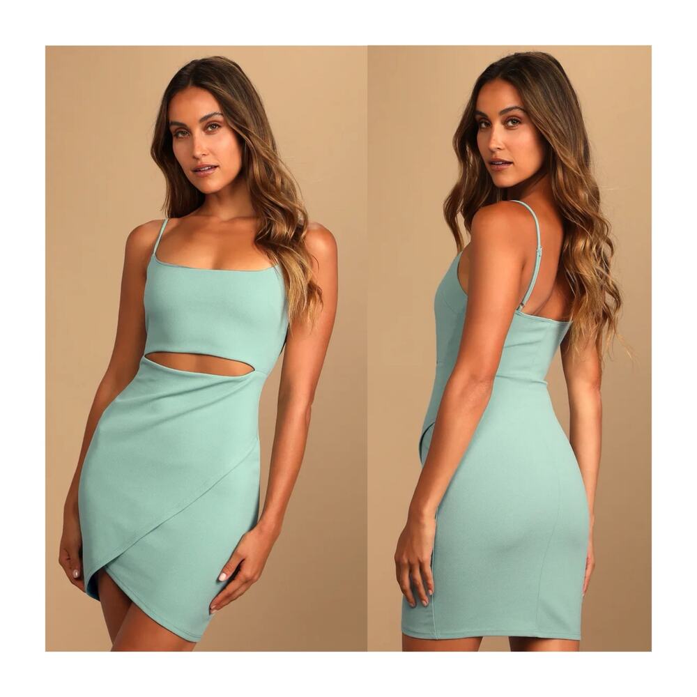 Lulu's Sage Mini Dress with Cutout